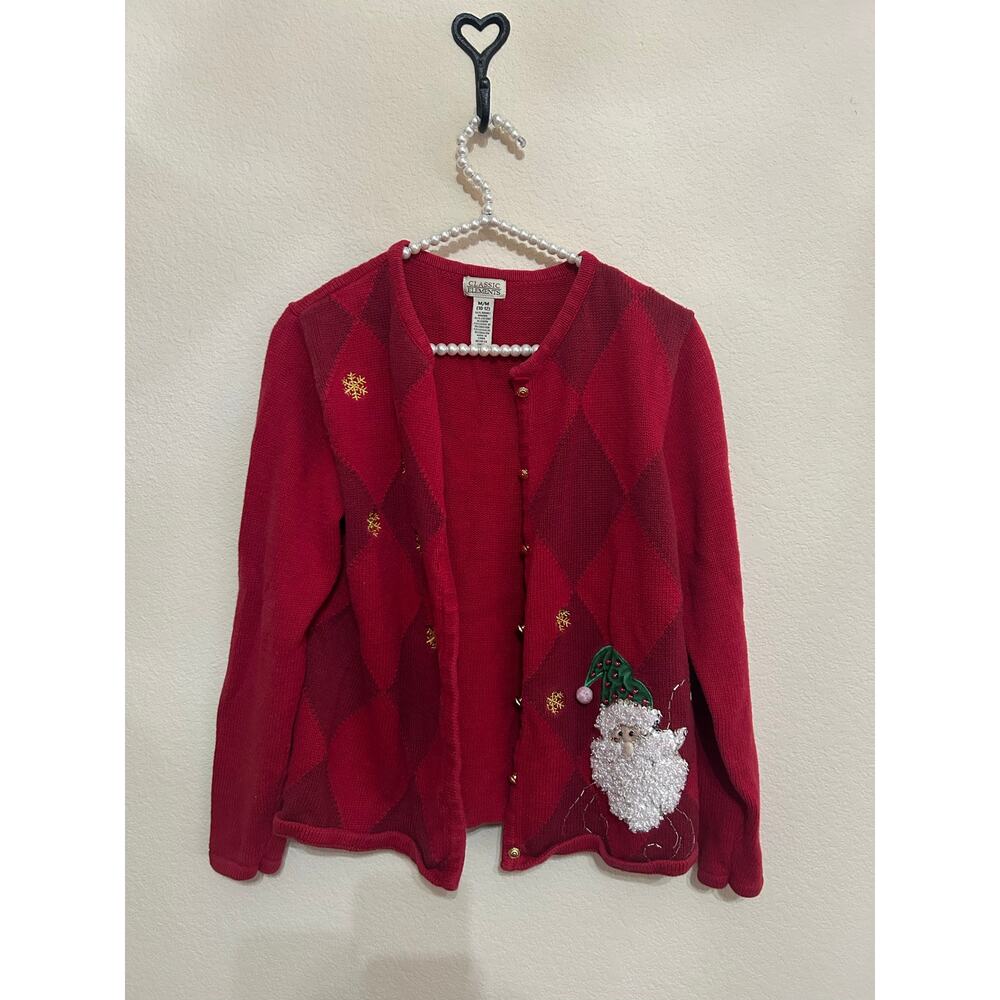 Vintage Red Christmas Sweater Cardigan Santa